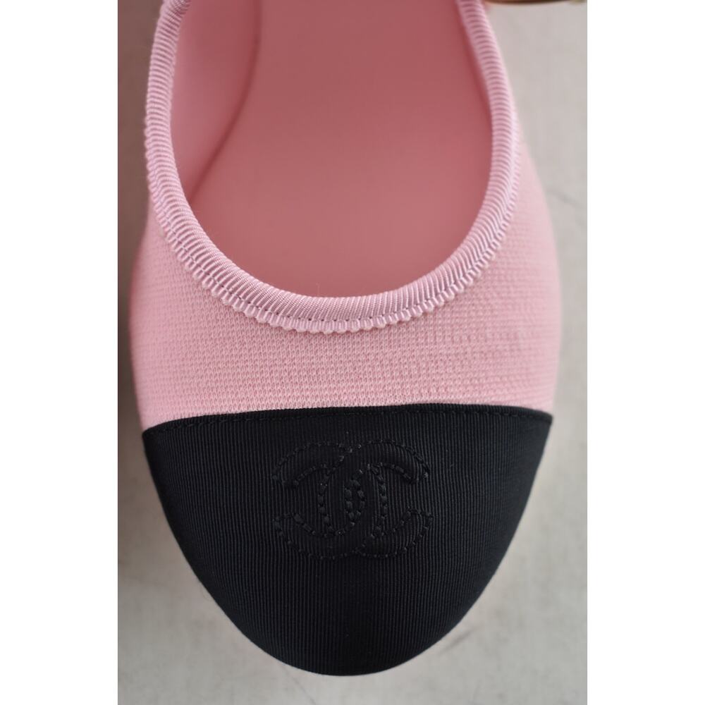Chanel 25S Pink Fabric Black CC Logo Mary Jane Strap Ballerina Ballet Flat 37 - Picture 10 of 16